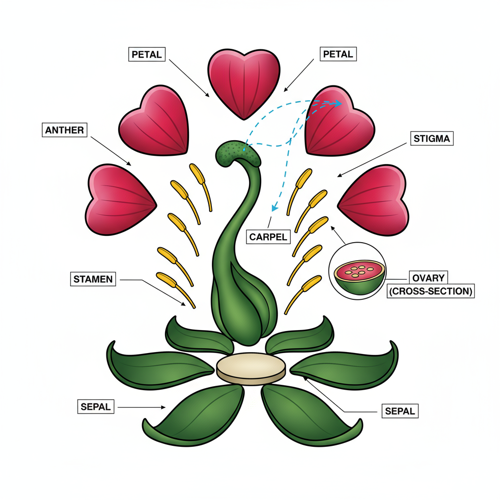 Botany Flower Anatomy Cross Section Pollination Diagram